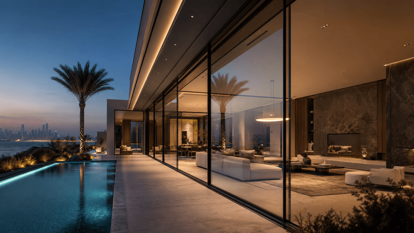 Contemporary Dubai villa with minimal sliding glazing